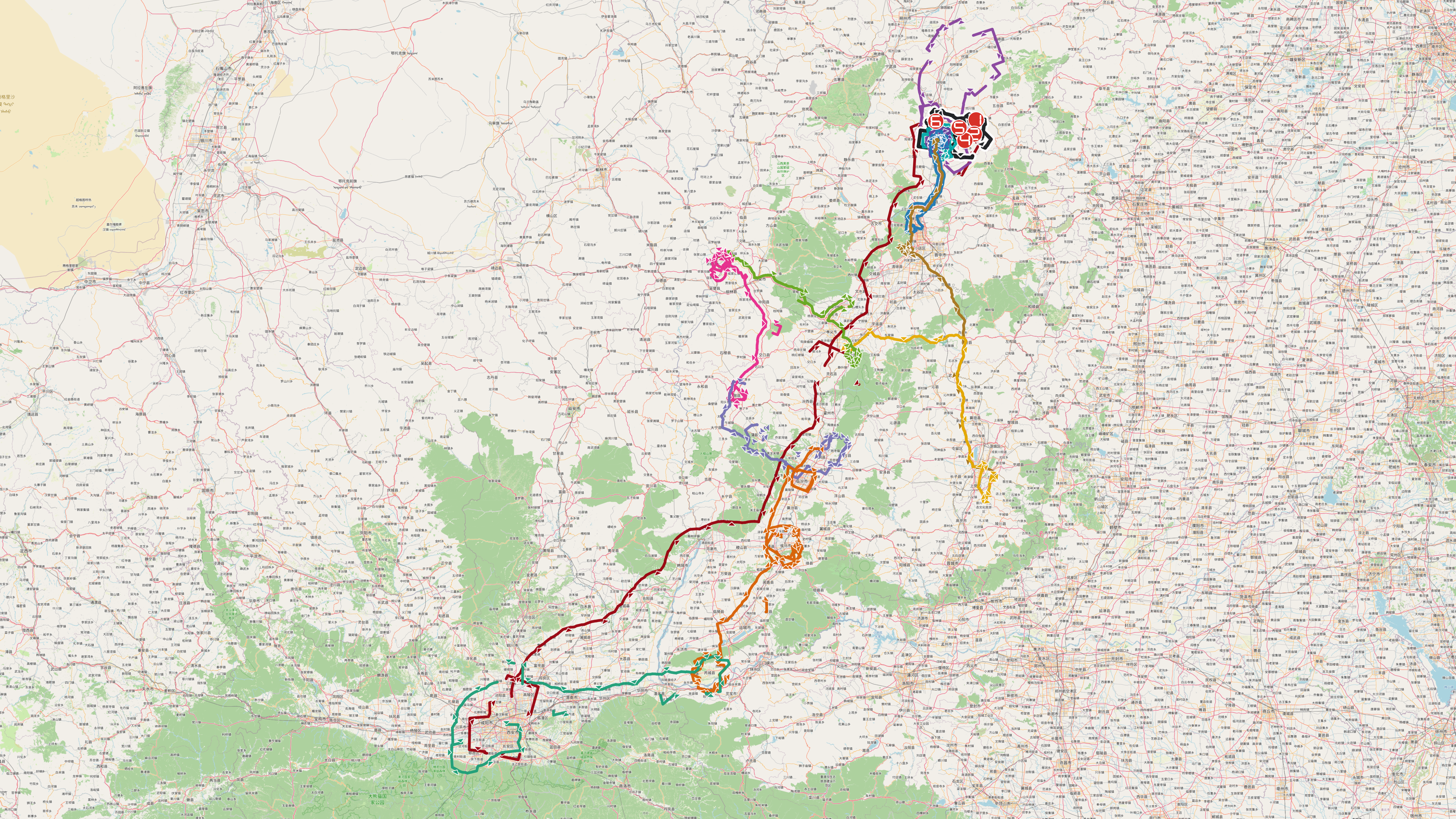 2026 年 7 月 23 日至 8 月 8 日北上累计 GPS 总路线图，累计图仅在 8 月 2 日基线上新增 8 月 7 日与 8 月 8 日路线